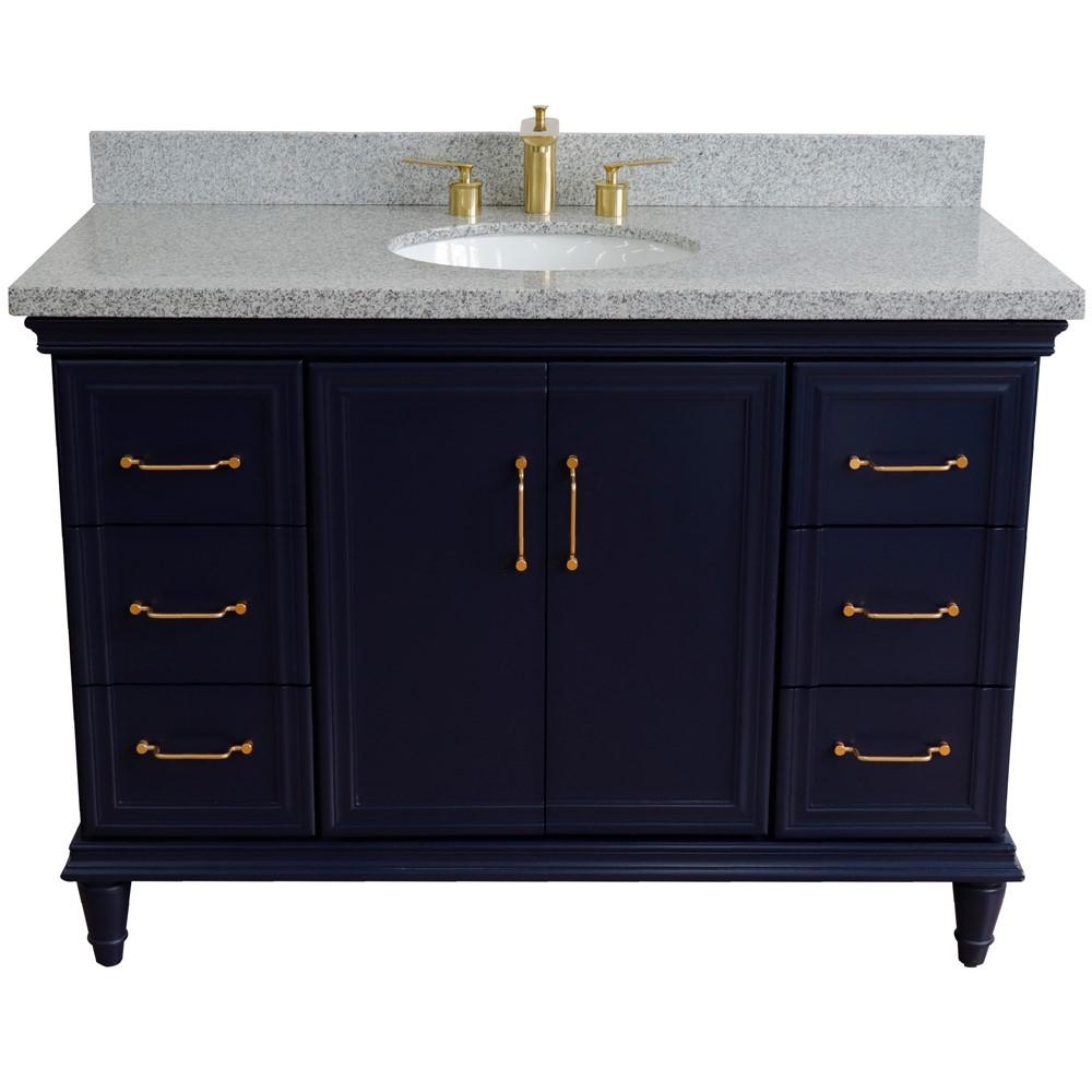 49 Single sink vanity in Blue finish with Gray granite and oval sink. Picture 10