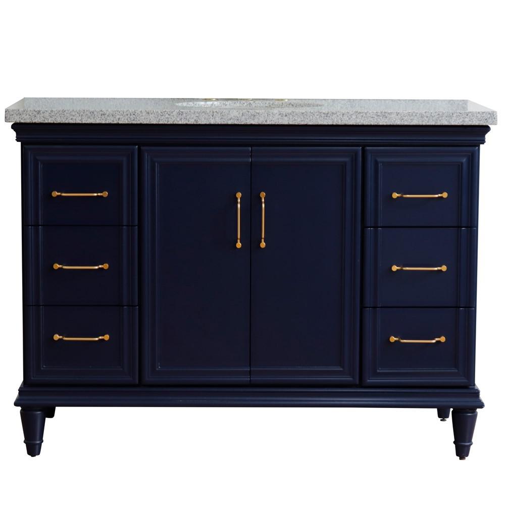 49 Single sink vanity in Blue finish with Gray granite and oval sink. Picture 14