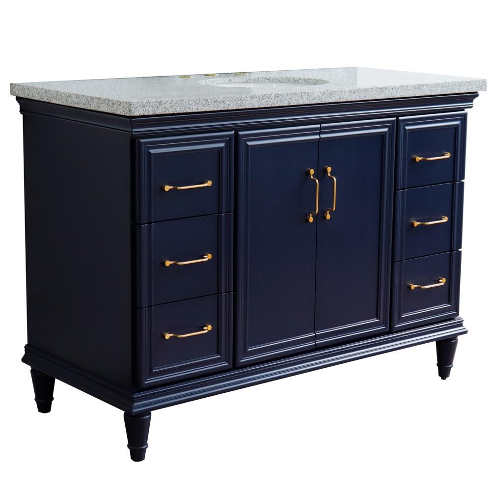49 Single sink vanity in Blue finish with Gray granite and oval sink. Picture 15