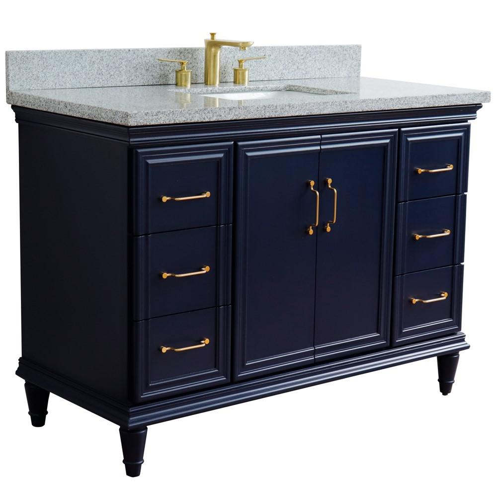 49 Single sink vanity in Blue finish with Gray granite and rectangle sink. Picture 5