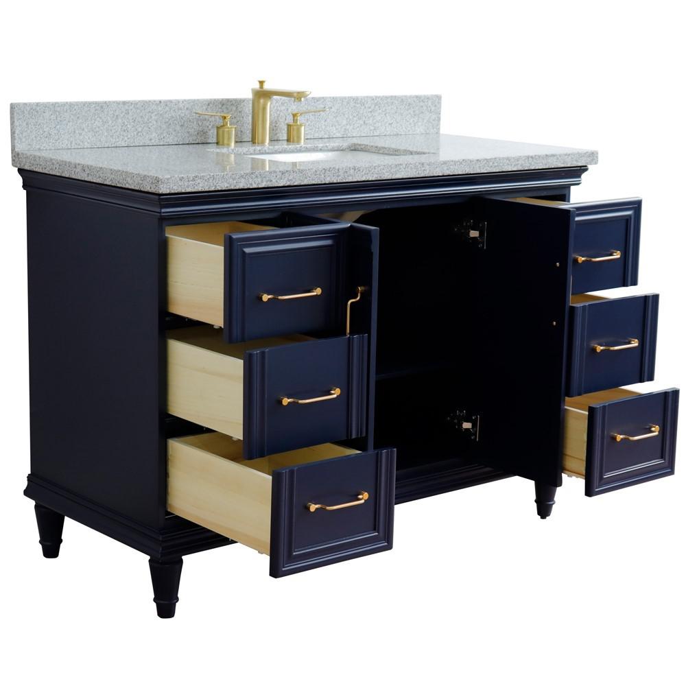 49 Single sink vanity in Blue finish with Gray granite and rectangle sink. Picture 6