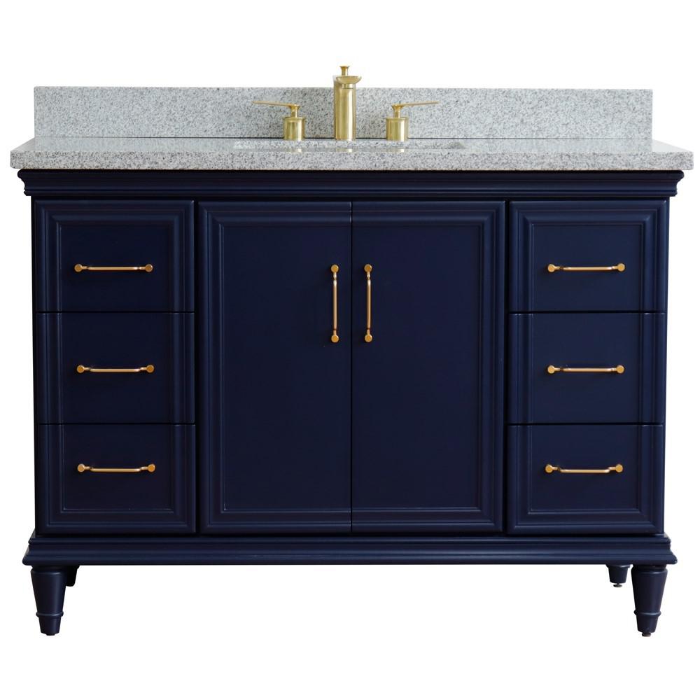 49 Single sink vanity in Blue finish with Gray granite and rectangle sink. Picture 7