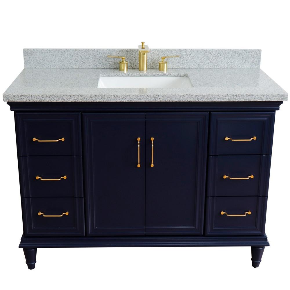 49 Single sink vanity in Blue finish with Gray granite and rectangle sink. Picture 10