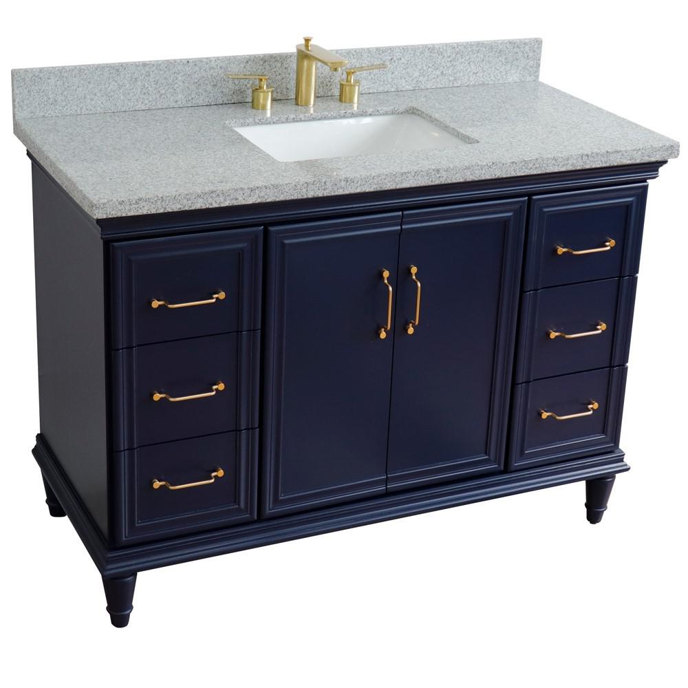 49 Single sink vanity in Blue finish with Gray granite and rectangle sink. Picture 11