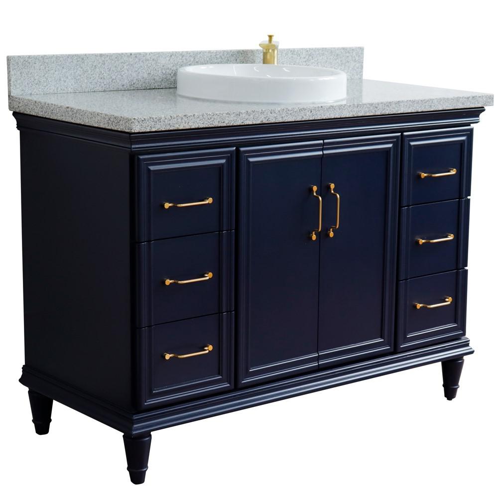 49 Single sink vanity in Blue finish with Gray granite and rectangle sink. Picture 21