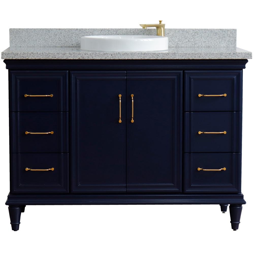 49 Single sink vanity in Blue finish with Gray granite and rectangle sink. Picture 23