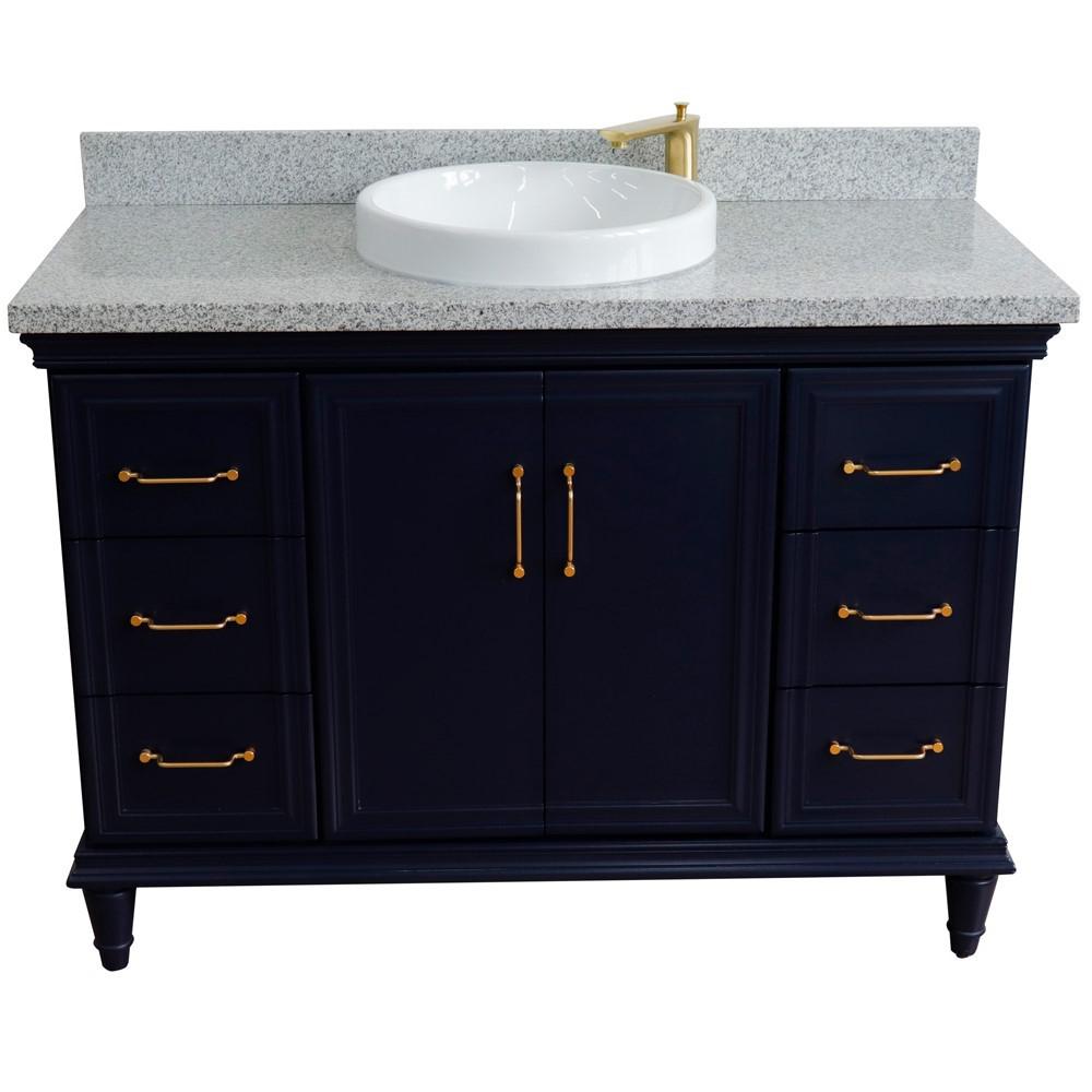 49 Single sink vanity in Blue finish with Gray granite and rectangle sink. Picture 26
