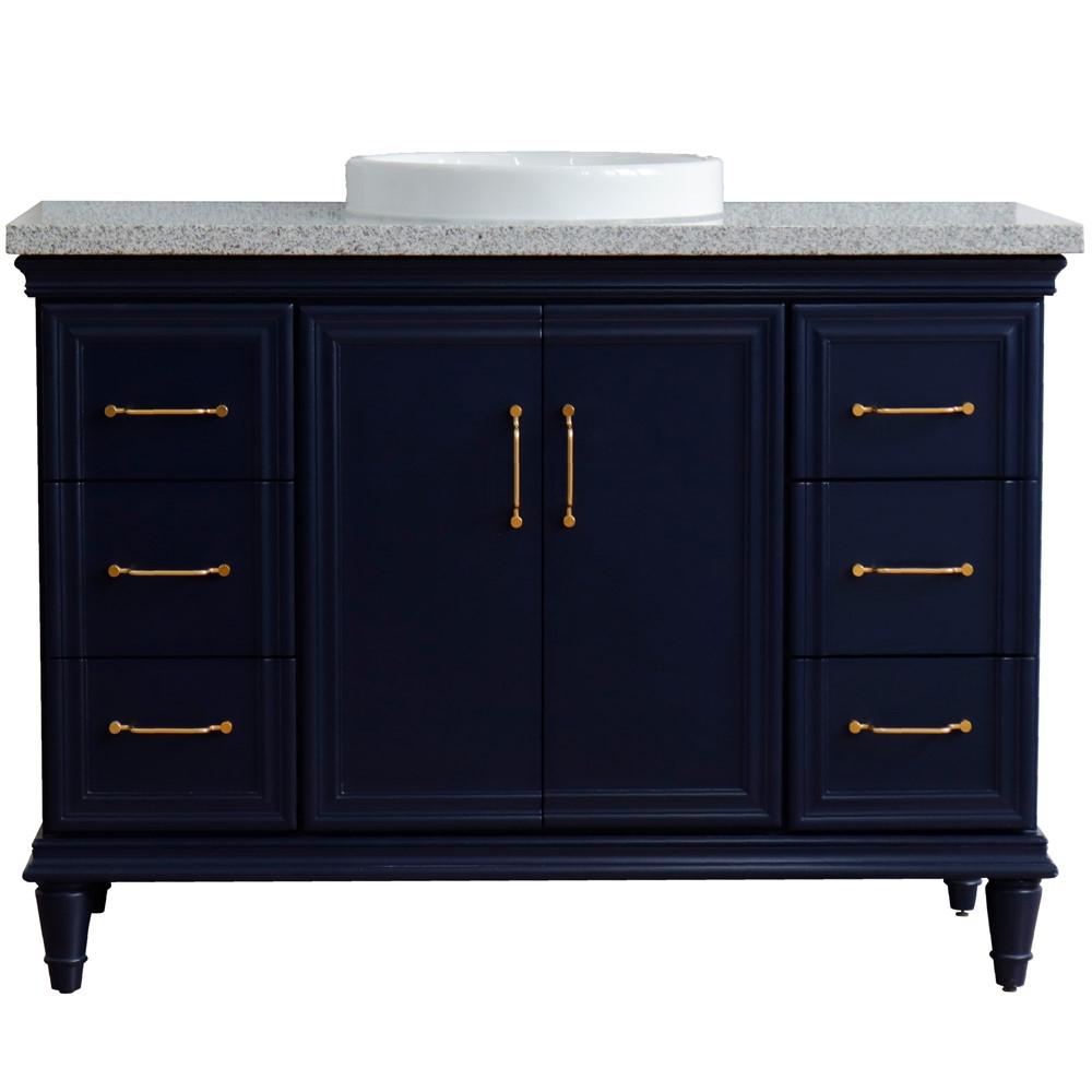 49 Single sink vanity in Blue finish with Gray granite and rectangle sink. Picture 29