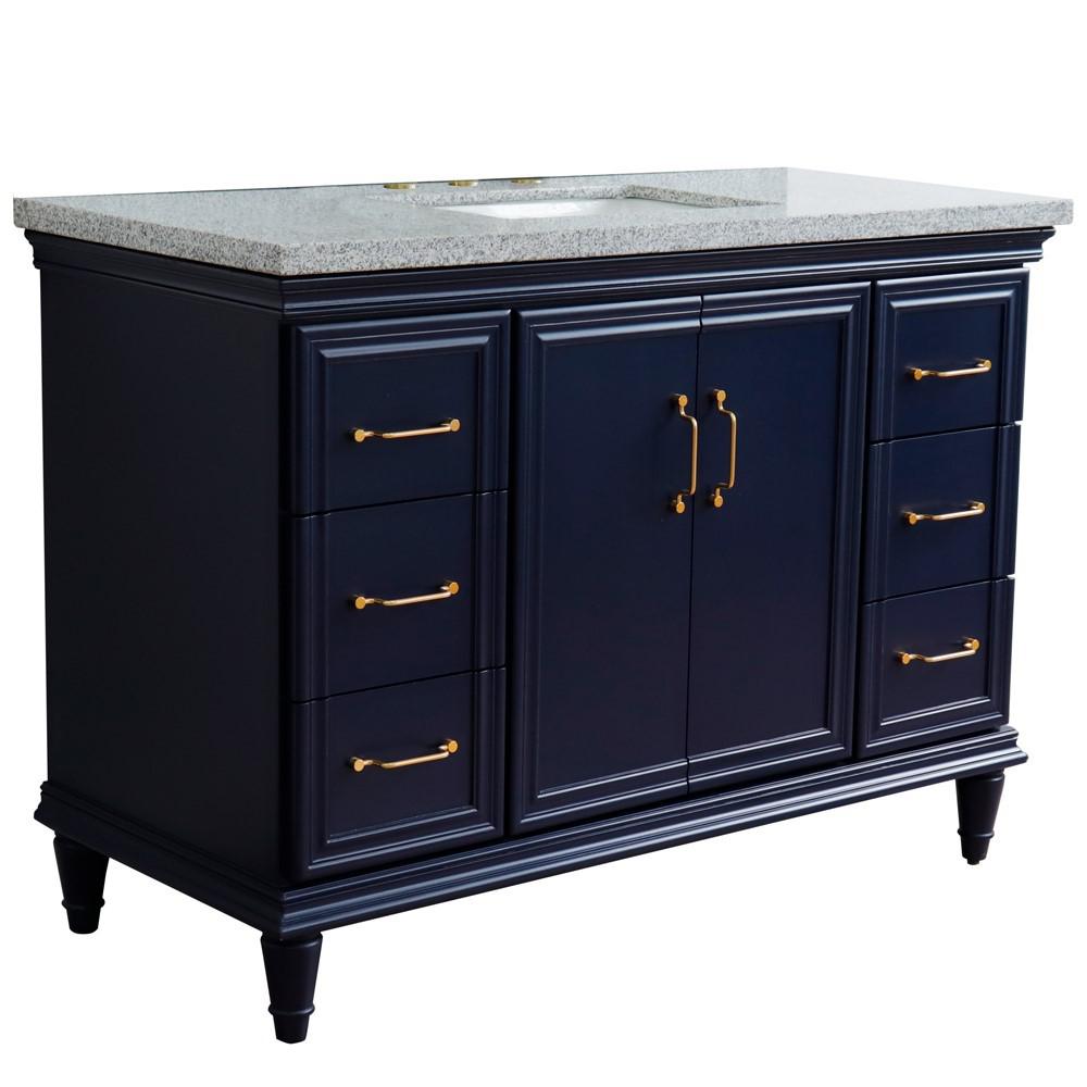 49 Single sink vanity in Blue finish with Gray granite and rectangle sink. Picture 15