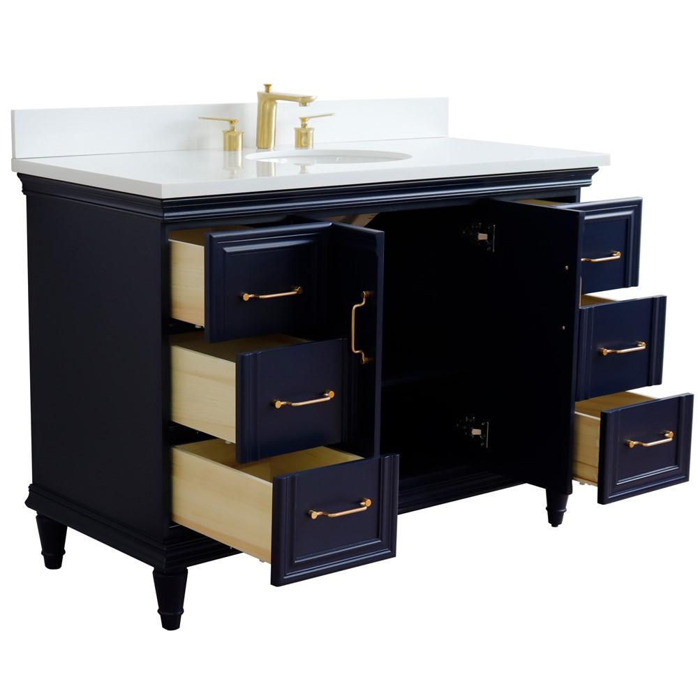 49 Single sink vanity in Blue finish with White quartz and oval sink. Picture 7