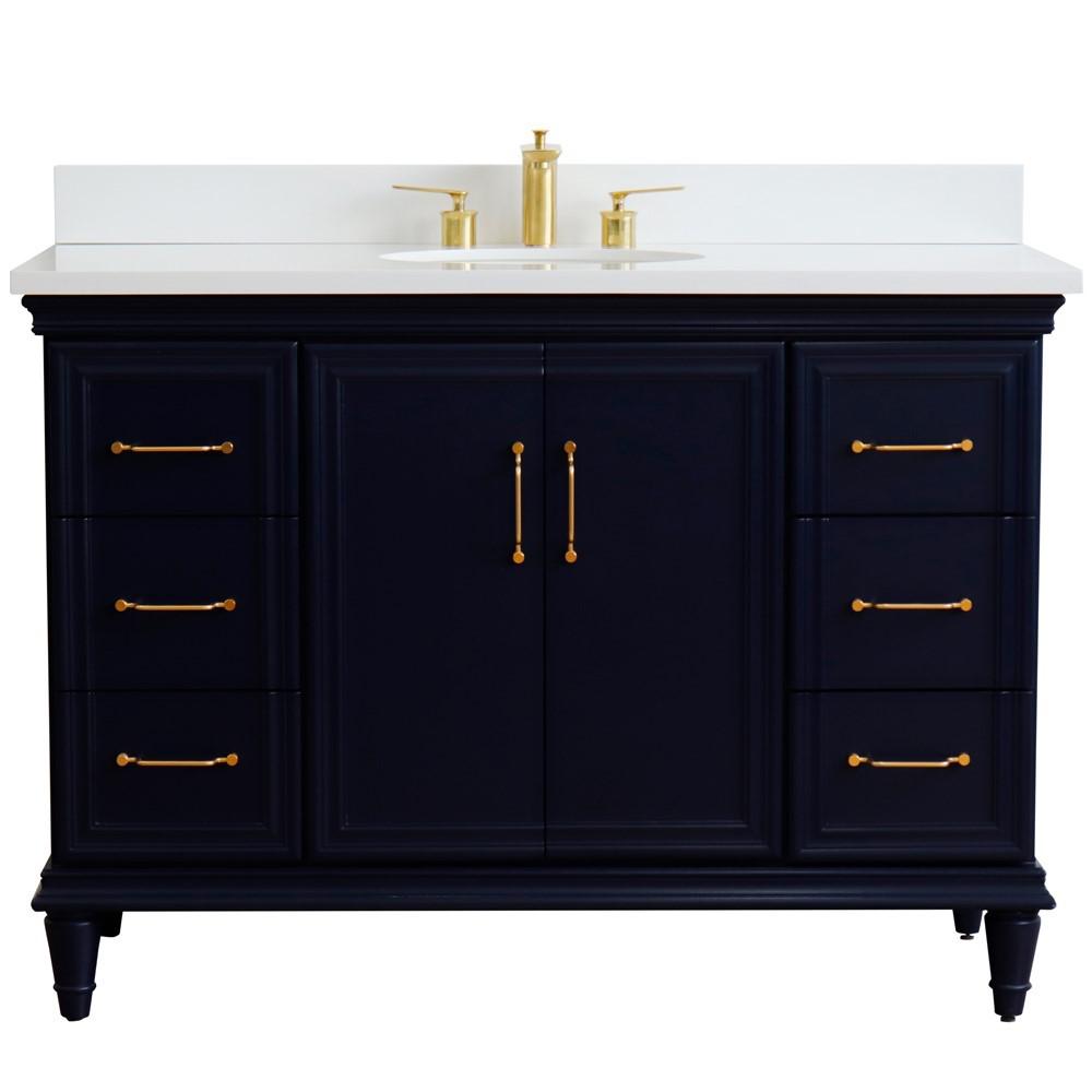 49 Single sink vanity in Blue finish with White quartz and oval sink. Picture 8