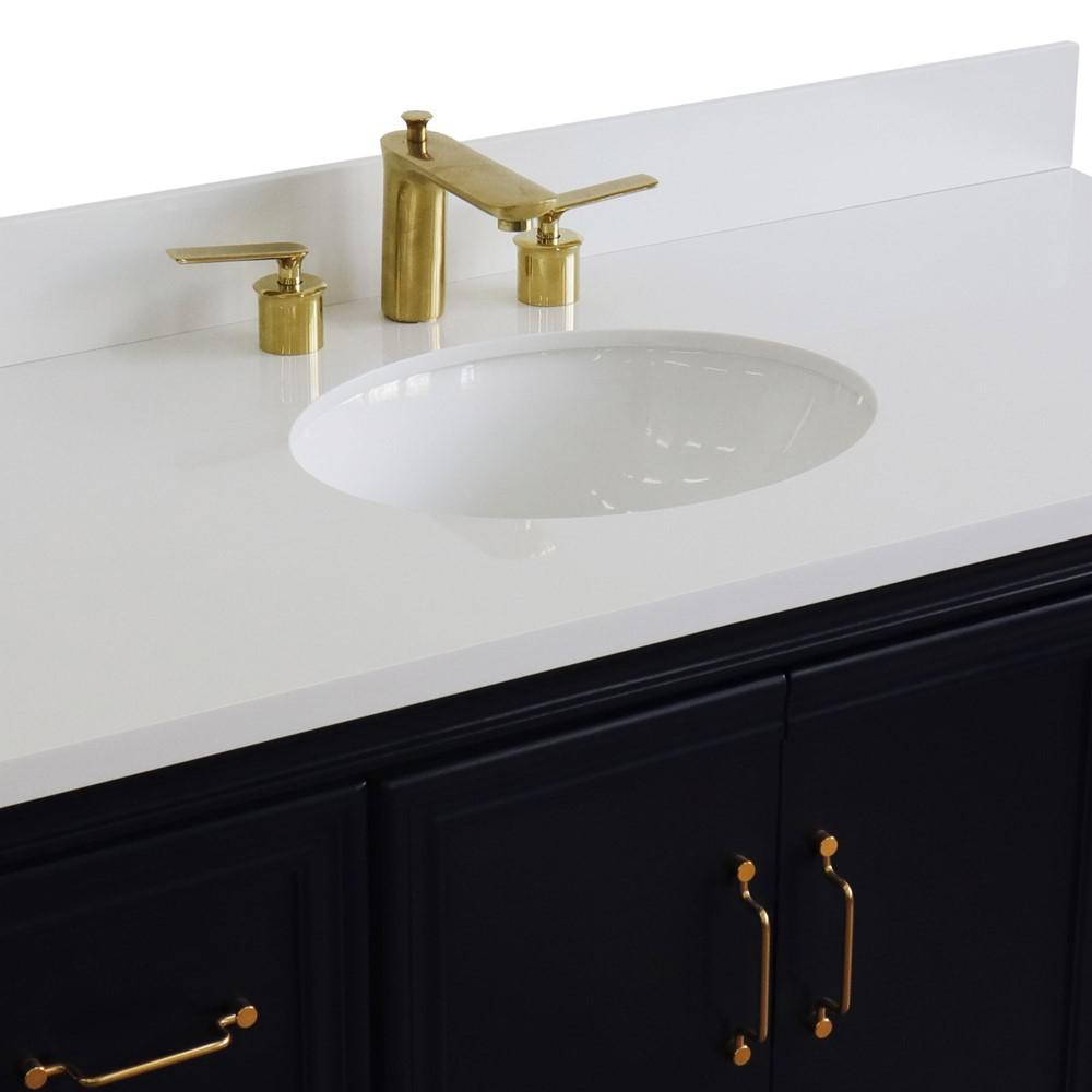 49 Single sink vanity in Blue finish with White quartz and oval sink. Picture 9