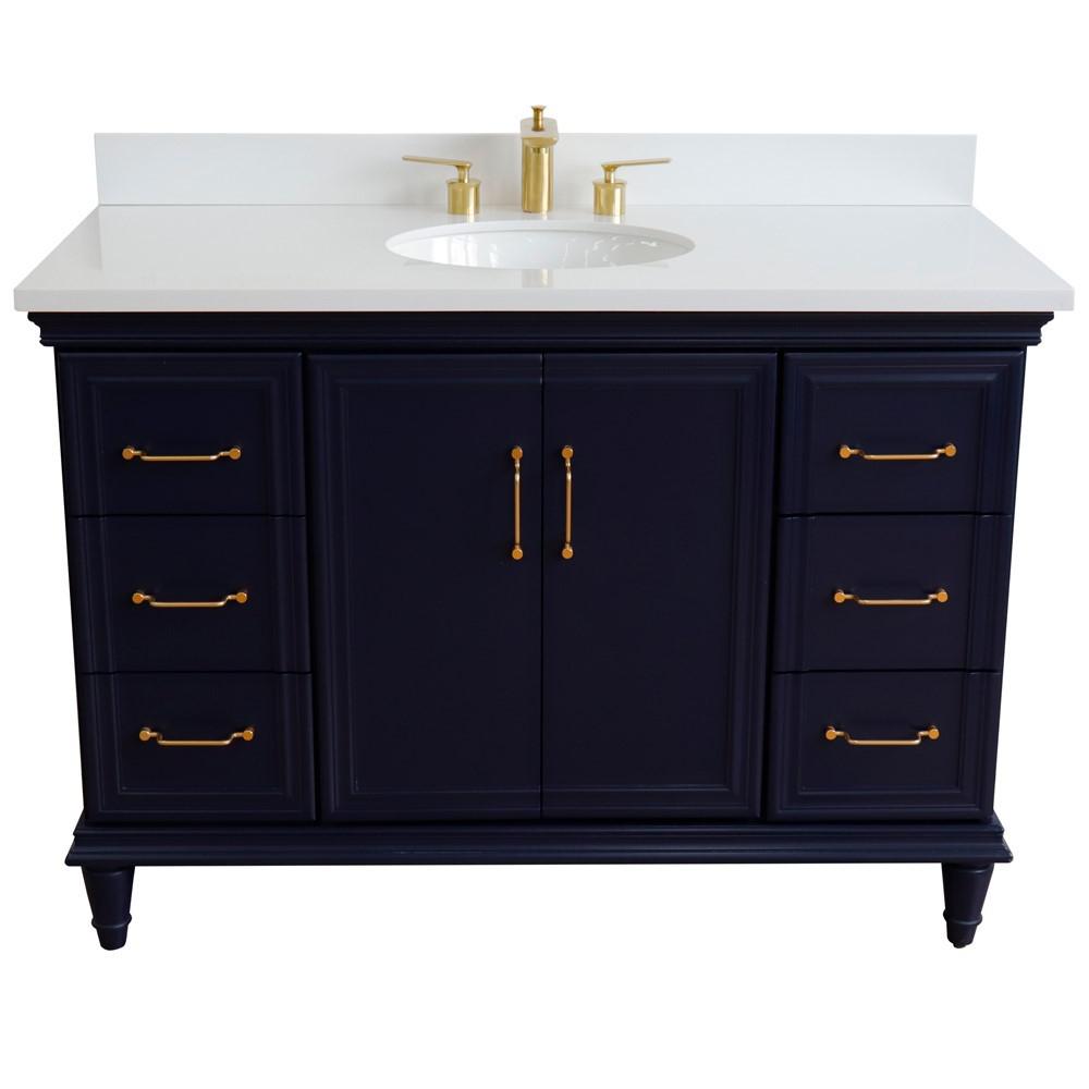 49 Single sink vanity in Blue finish with White quartz and oval sink. Picture 11