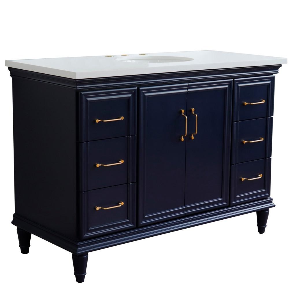 49 Single sink vanity in Blue finish with White quartz and oval sink. Picture 15