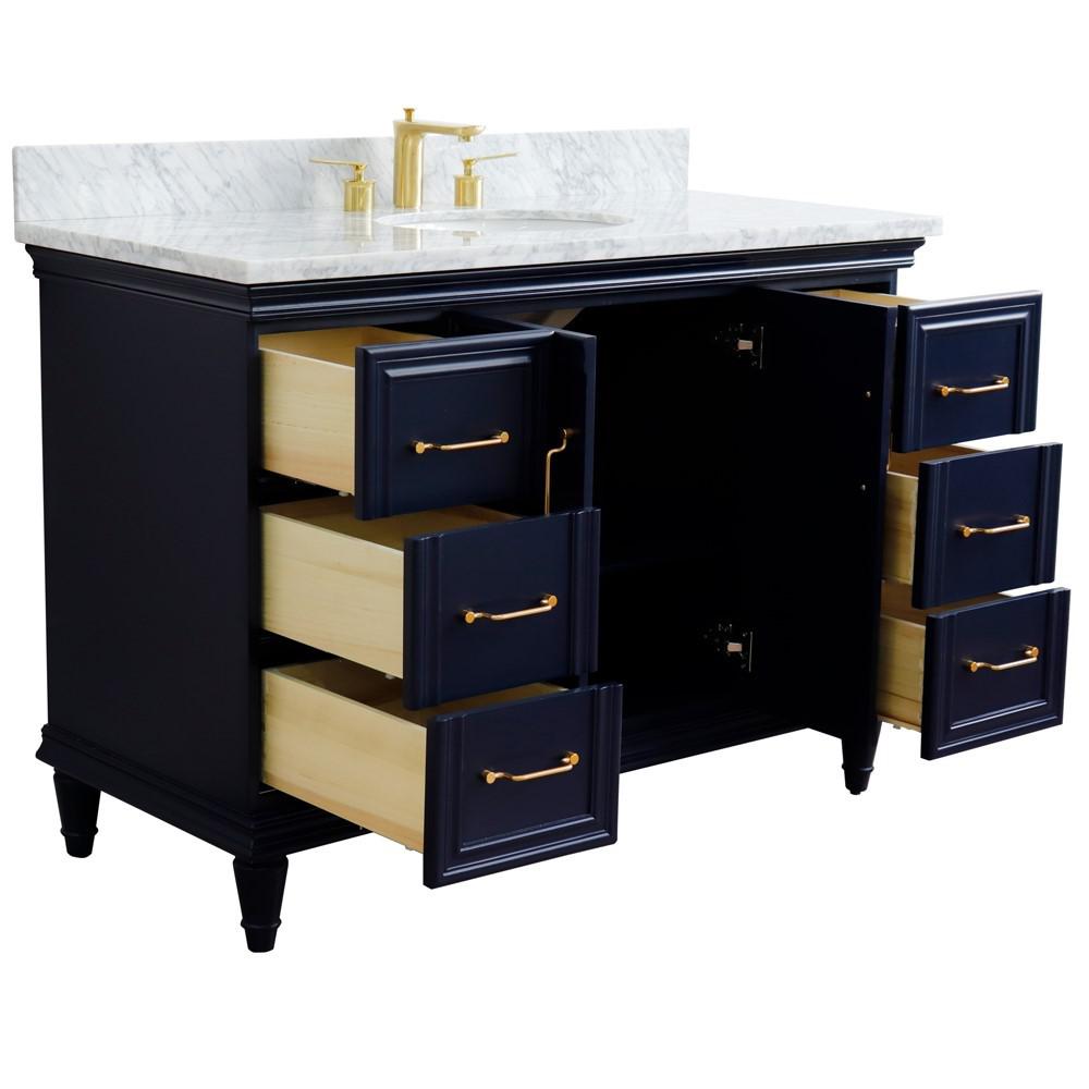 49 Single sink vanity in Blue finish with White carrara marble and oval sink. Picture 7