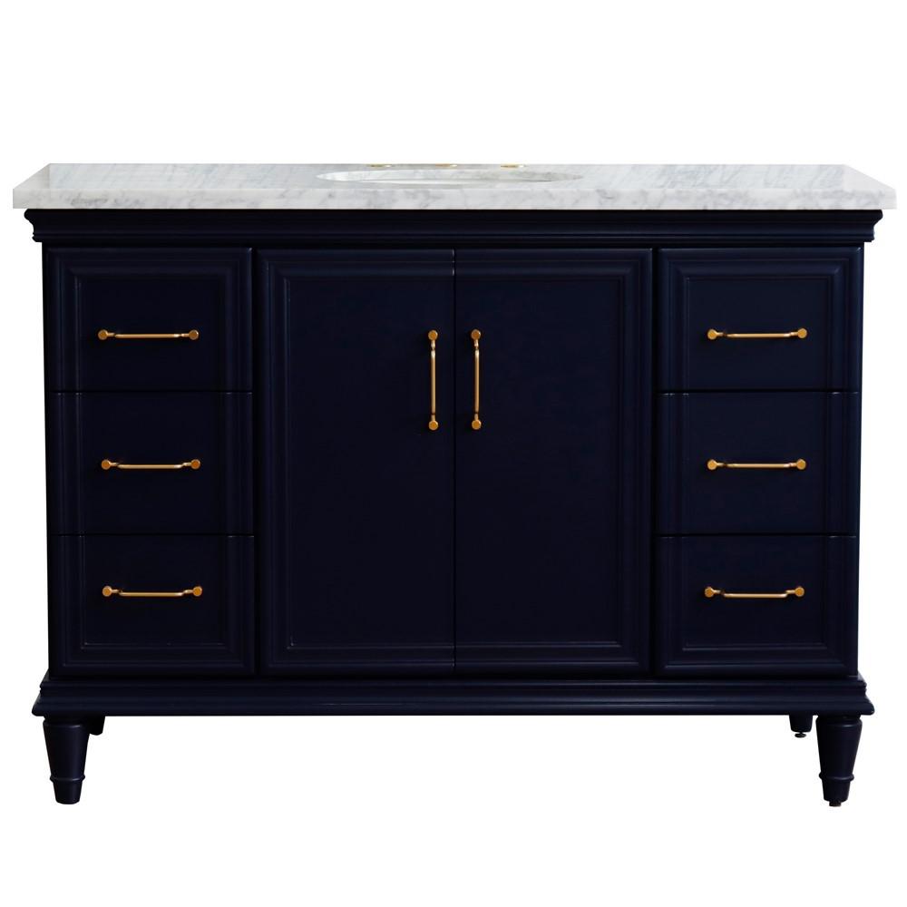 49 Single sink vanity in Blue finish with White carrara marble and oval sink. Picture 14