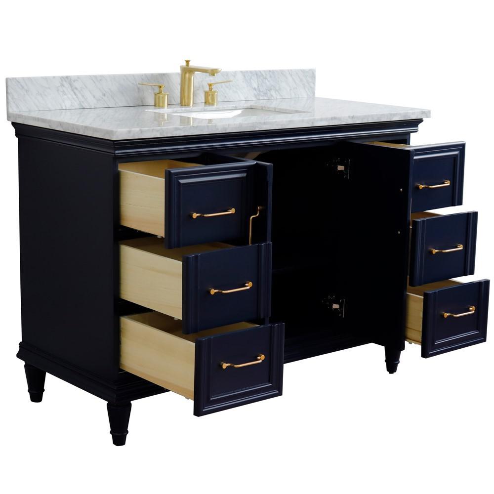 Single sink vanity in Blue with White carrara marble and rectangle sink. Picture 7