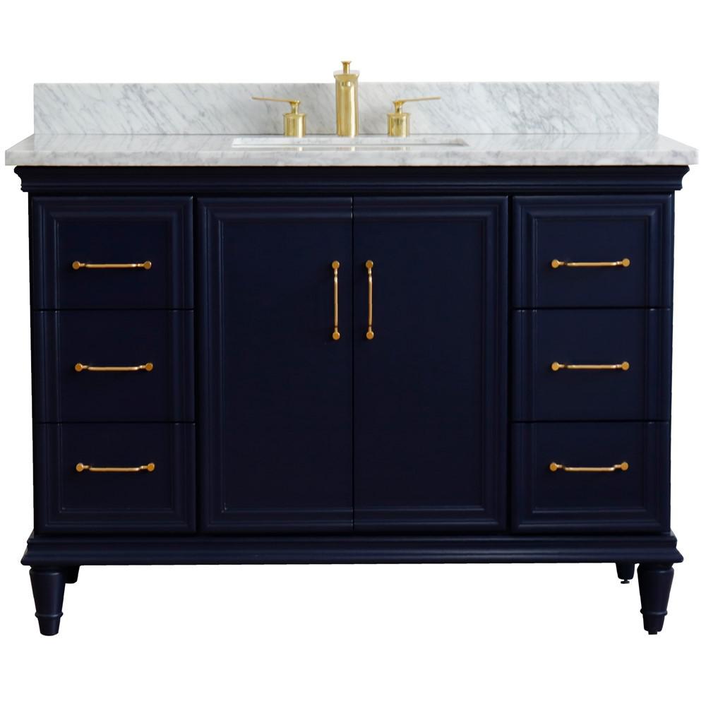 Single sink vanity in Blue with White carrara marble and rectangle sink. Picture 8