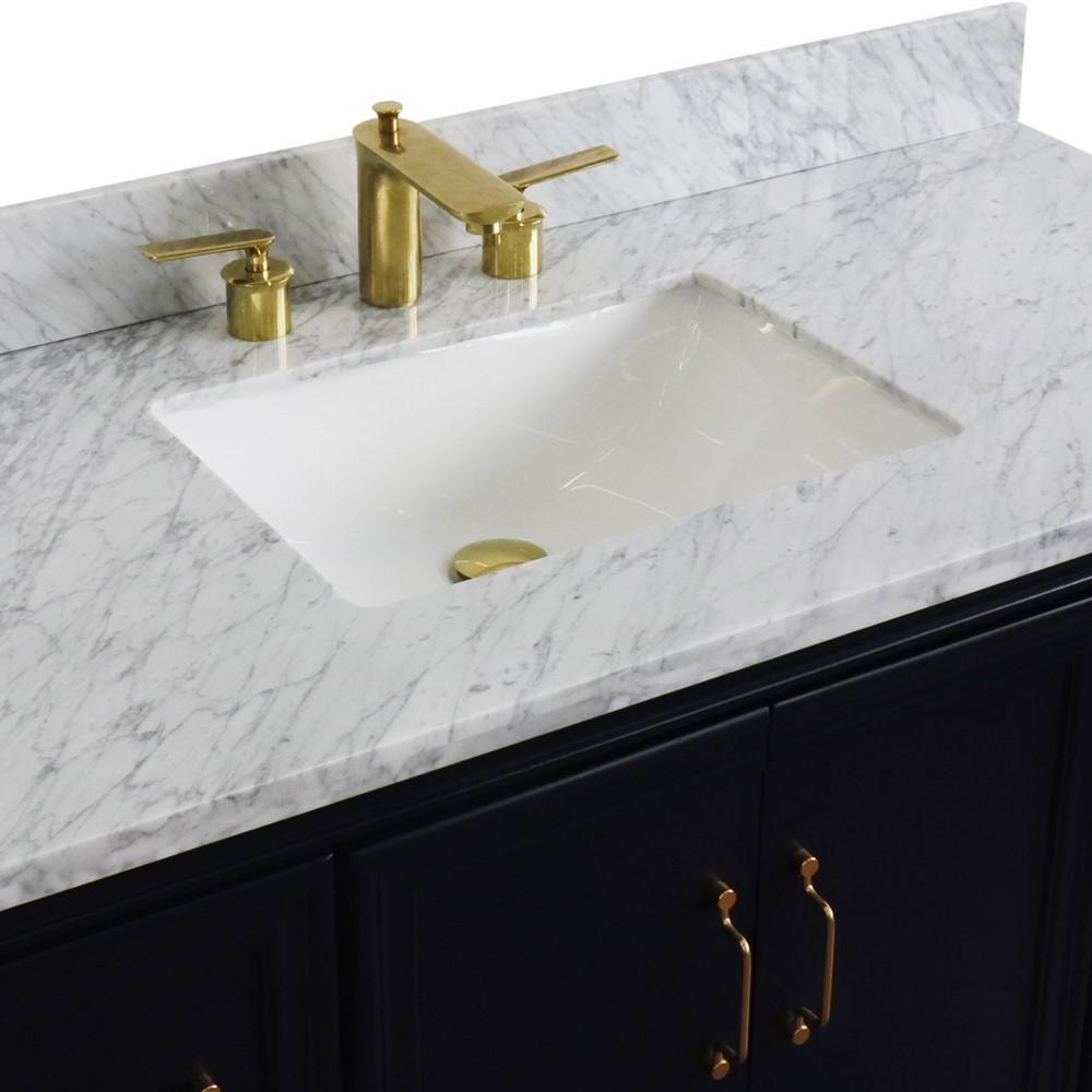 Single sink vanity in Blue with White carrara marble and rectangle sink. Picture 9