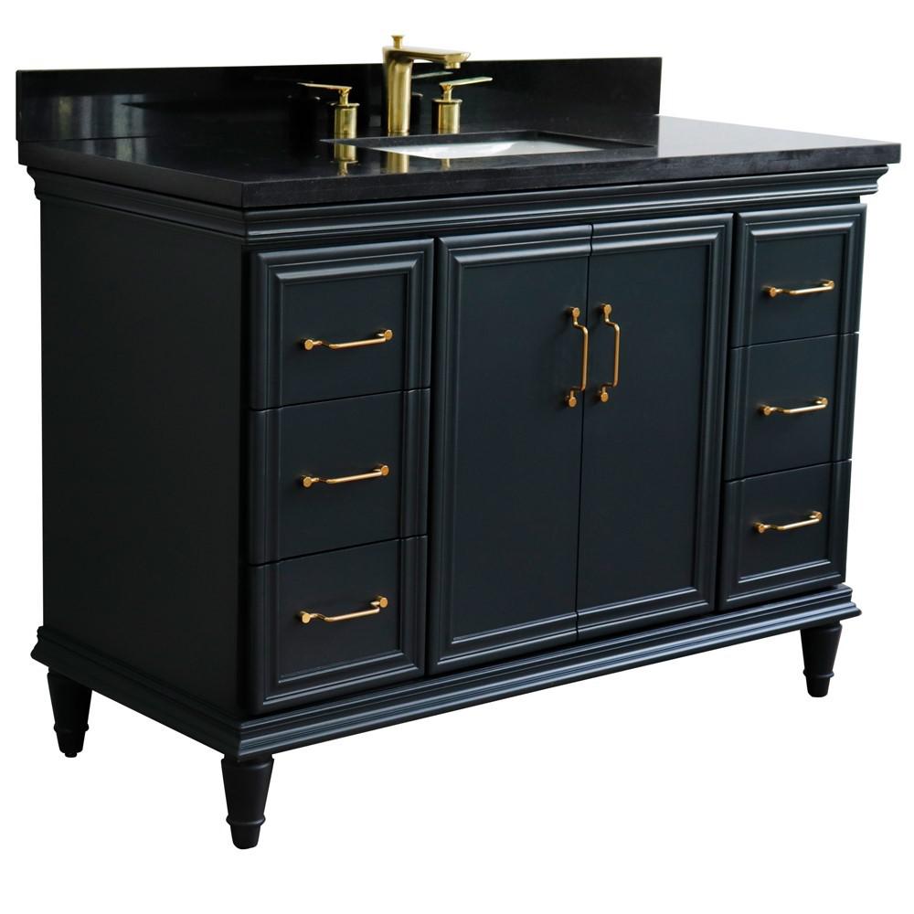 Single sink vanity in Dark Gray with Black galaxy granite and rectangle sink. Picture 7