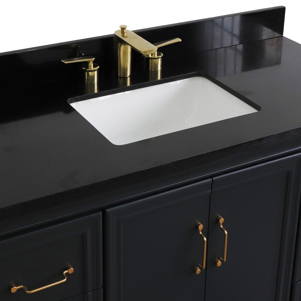 Single sink vanity in Dark Gray with Black galaxy granite and rectangle sink. Picture 10