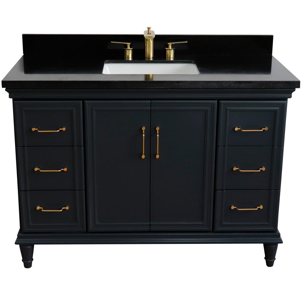 Single sink vanity in Dark Gray with Black galaxy granite and rectangle sink. Picture 12