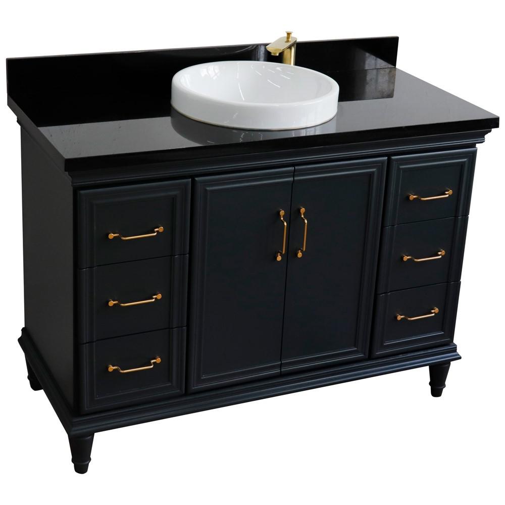 Single sink vanity in Dark Gray with Black galaxy granite and rectangle sink. Picture 29