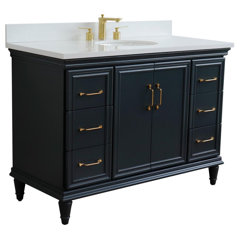 49 Single sink vanity in Dark Gray finish with White quartz and oval sink. Picture 7
