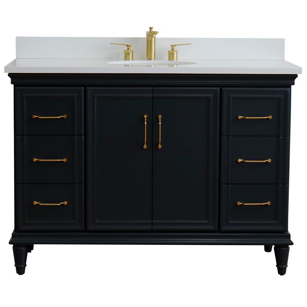 49 Single sink vanity in Dark Gray finish with White quartz and oval sink. Picture 9
