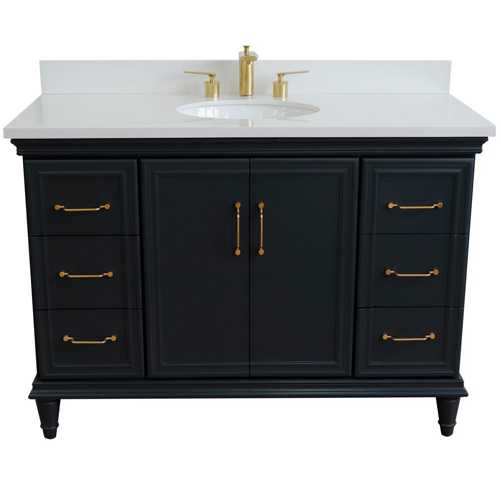 49 Single sink vanity in Dark Gray finish with White quartz and oval sink. Picture 12