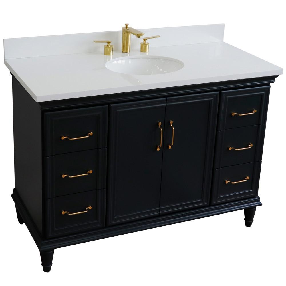 49 Single sink vanity in Dark Gray finish with White quartz and oval sink. Picture 13