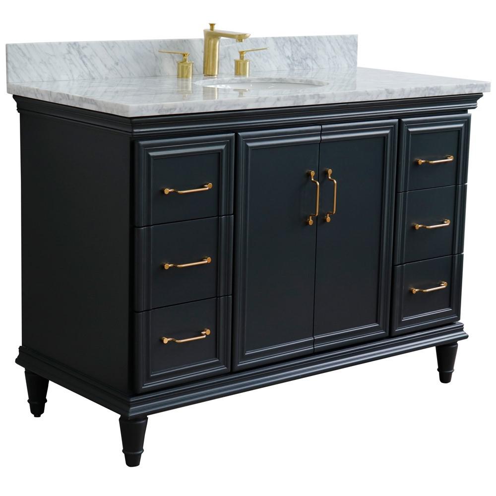 Single sink vanity in Dark Gray with White carrara marble and oval sink. Picture 6
