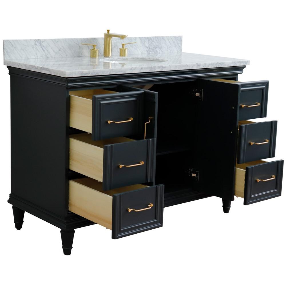 Single sink vanity in Dark Gray with White carrara marble and oval sink. Picture 7