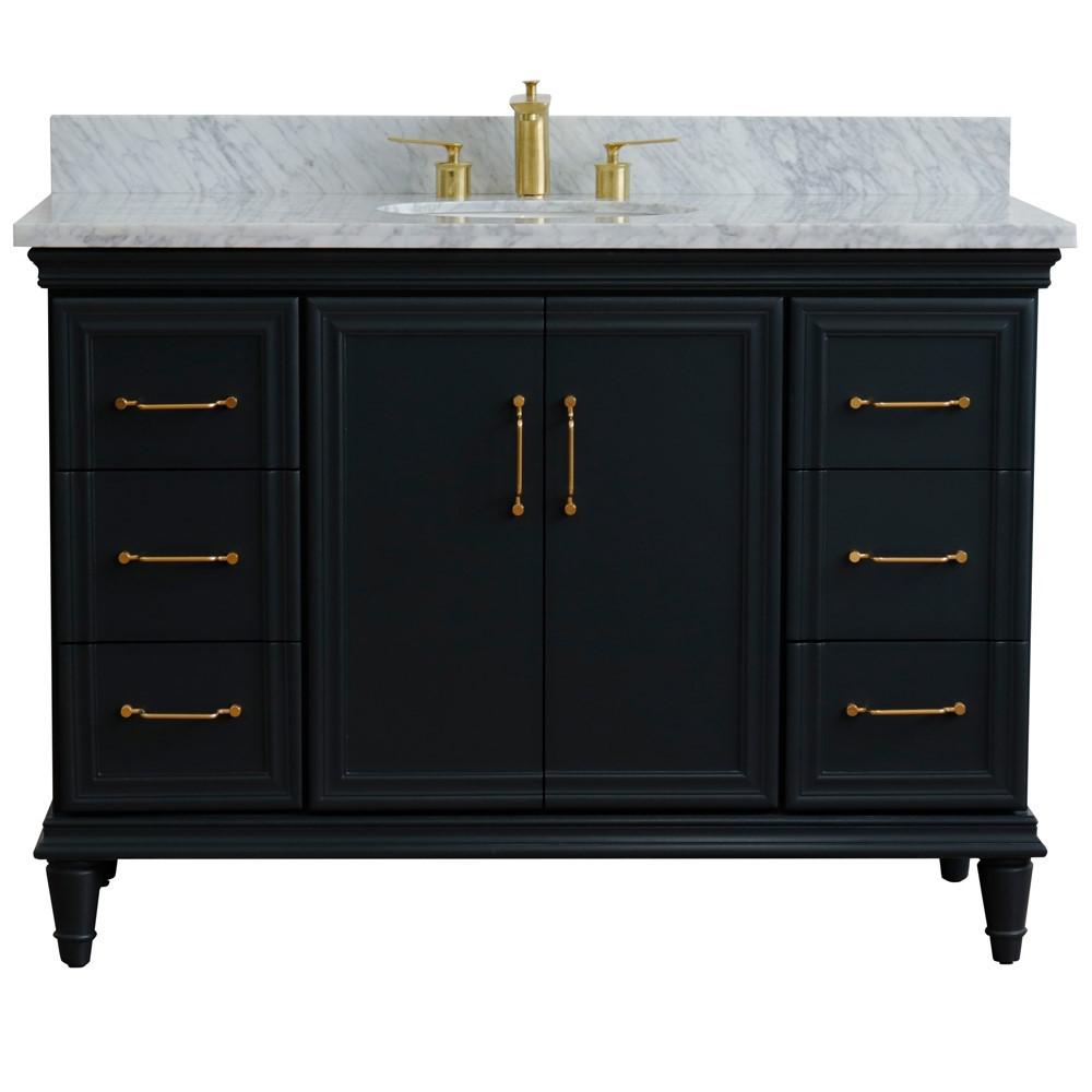 Single sink vanity in Dark Gray with White carrara marble and oval sink. Picture 8
