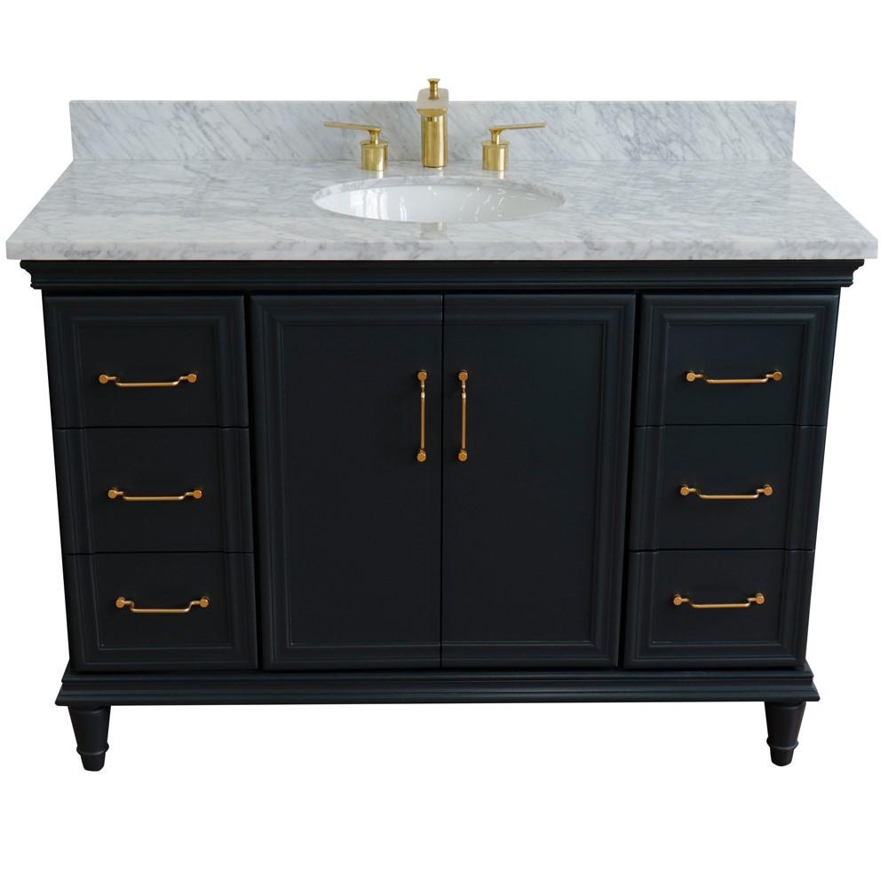 Single sink vanity in Dark Gray with White carrara marble and oval sink. Picture 11