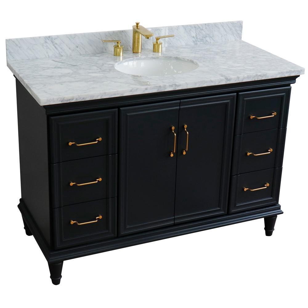 Single sink vanity in Dark Gray with White carrara marble and oval sink. Picture 12