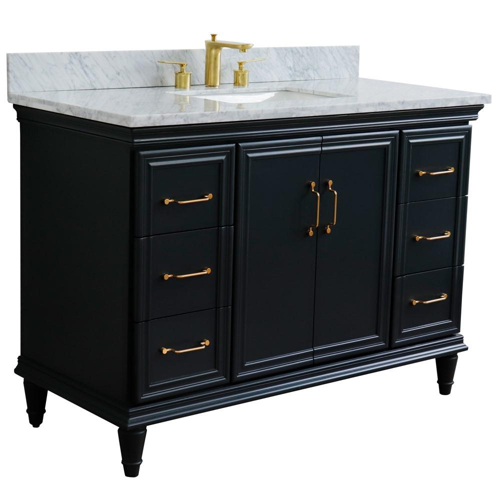 Single sink vanity in Dark Gray with White carrara marble and rectangle sink. Picture 7