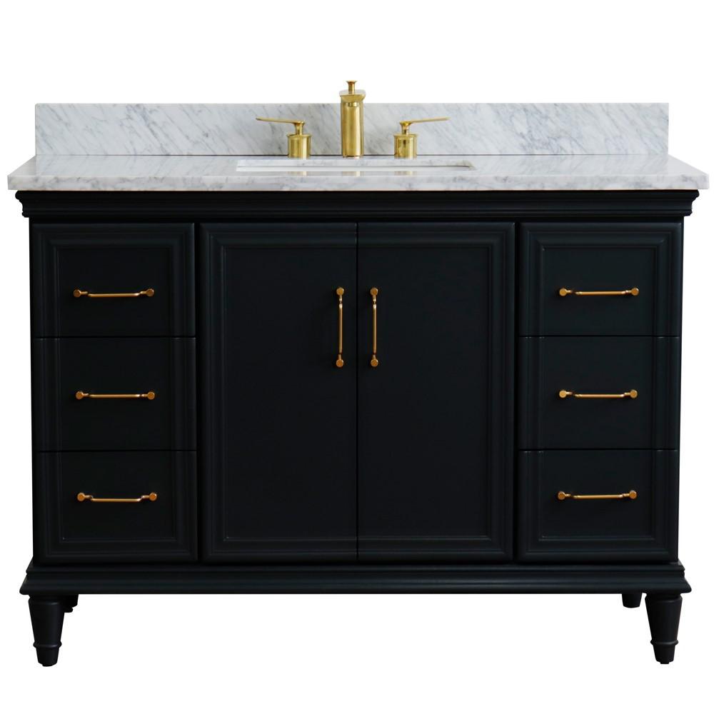 Single sink vanity in Dark Gray with White carrara marble and rectangle sink. Picture 9