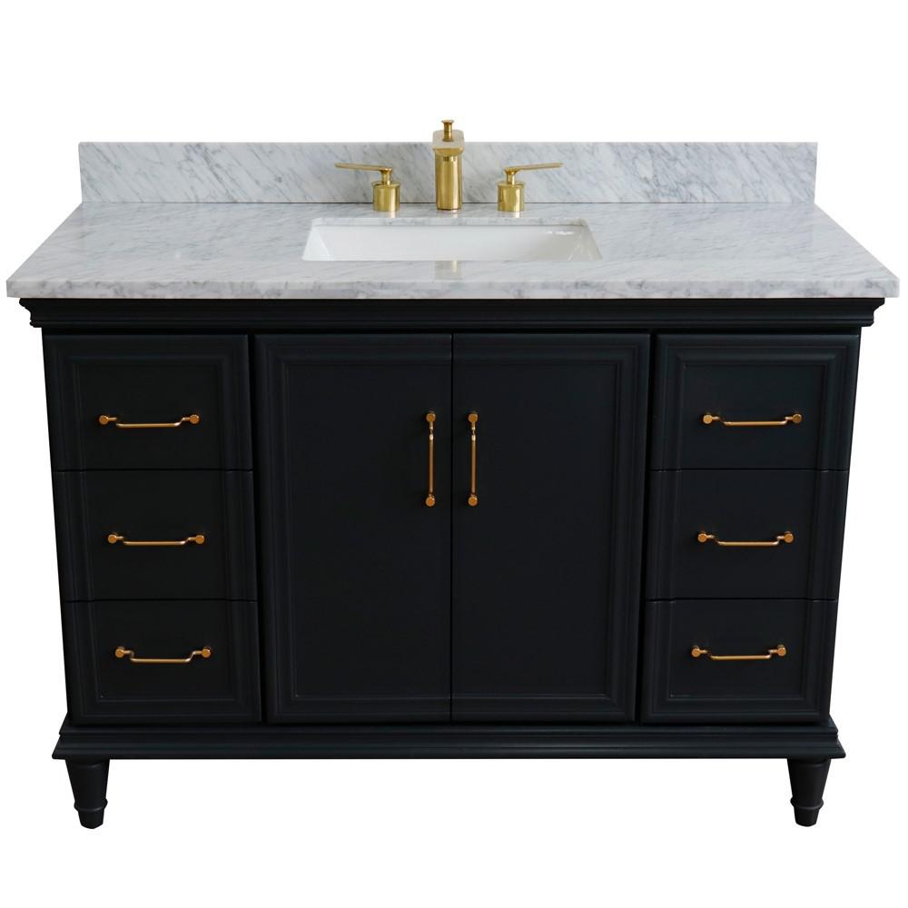Single sink vanity in Dark Gray with White carrara marble and rectangle sink. Picture 12