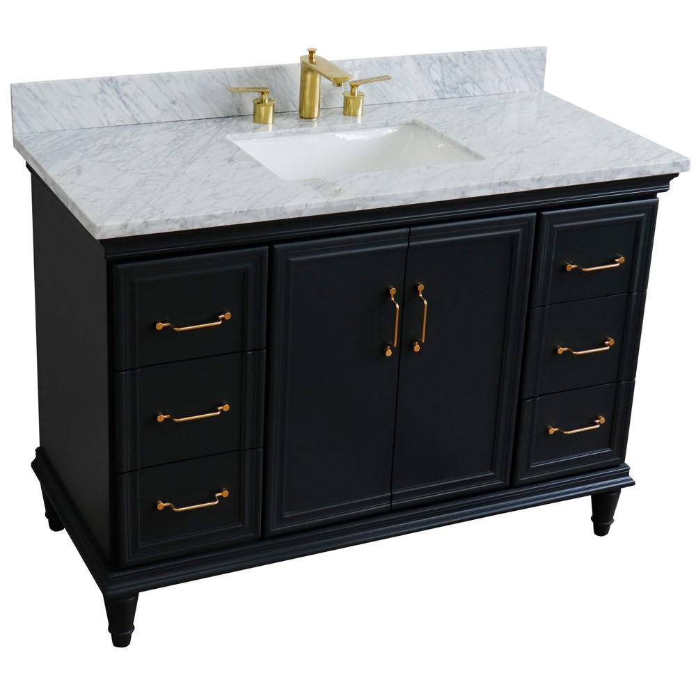 Single sink vanity in Dark Gray with White carrara marble and rectangle sink. Picture 13