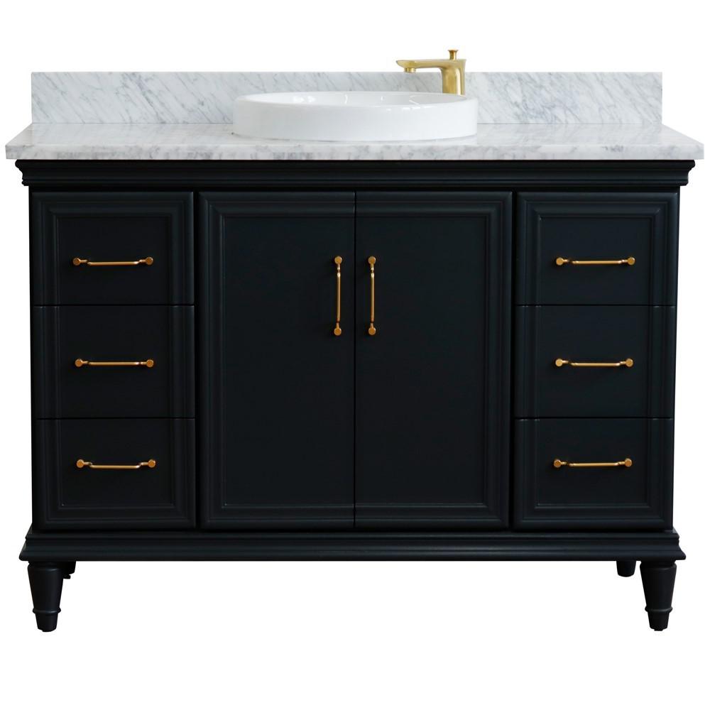 Single sink vanity in Dark Gray with White carrara marble and rectangle sink. Picture 25