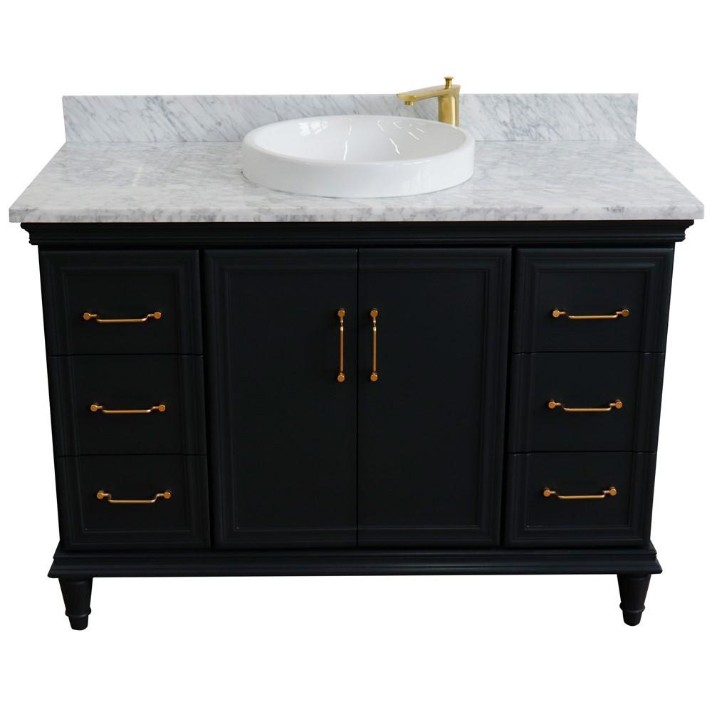 Single sink vanity in Dark Gray with White carrara marble and rectangle sink. Picture 28