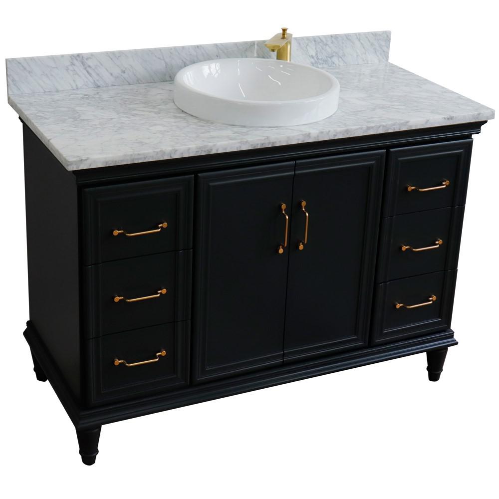 Single sink vanity in Dark Gray with White carrara marble and rectangle sink. Picture 29