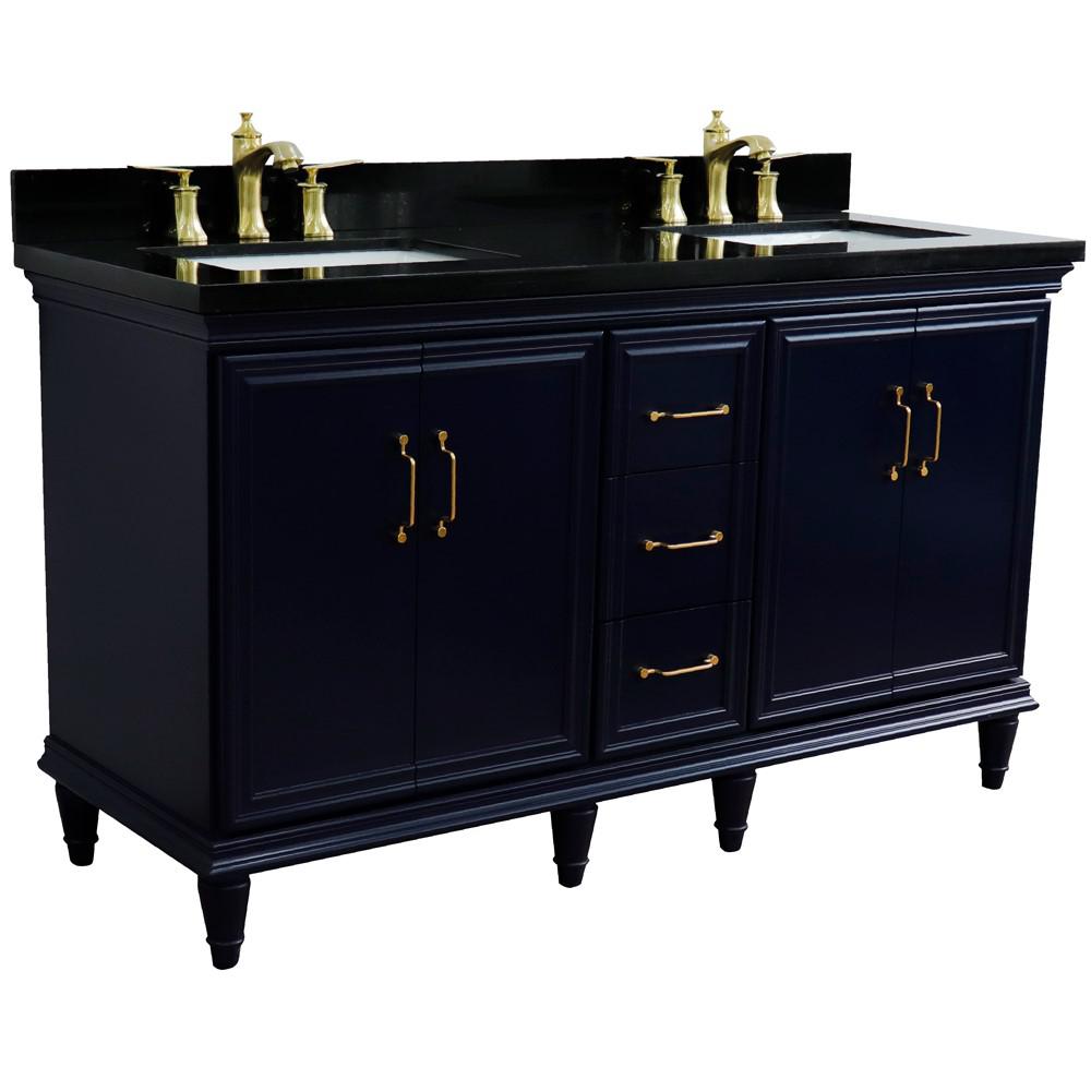 Double sink vanity in Blue and Black galaxy granite and rectangle sink. Picture 6