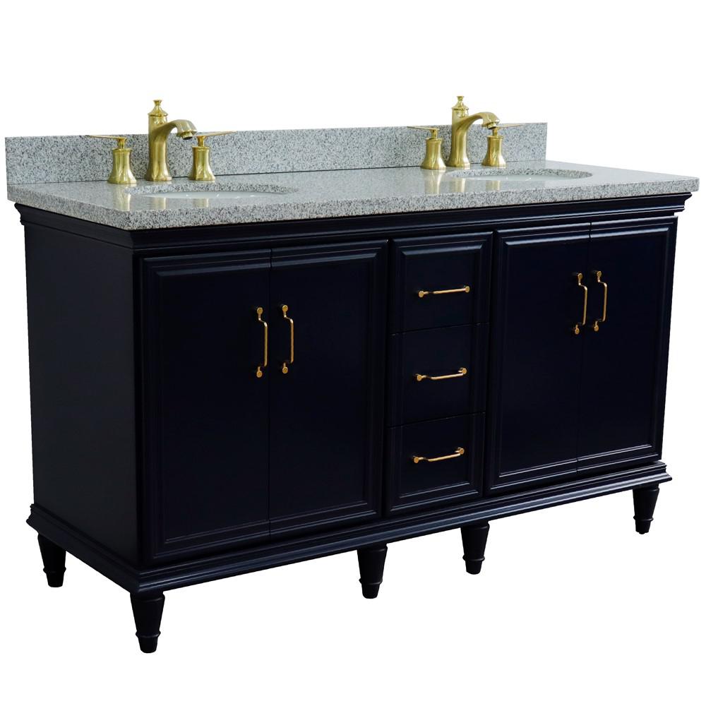 61 Double sink vanity in Blue finish and Gray granite and oval sink. Picture 6