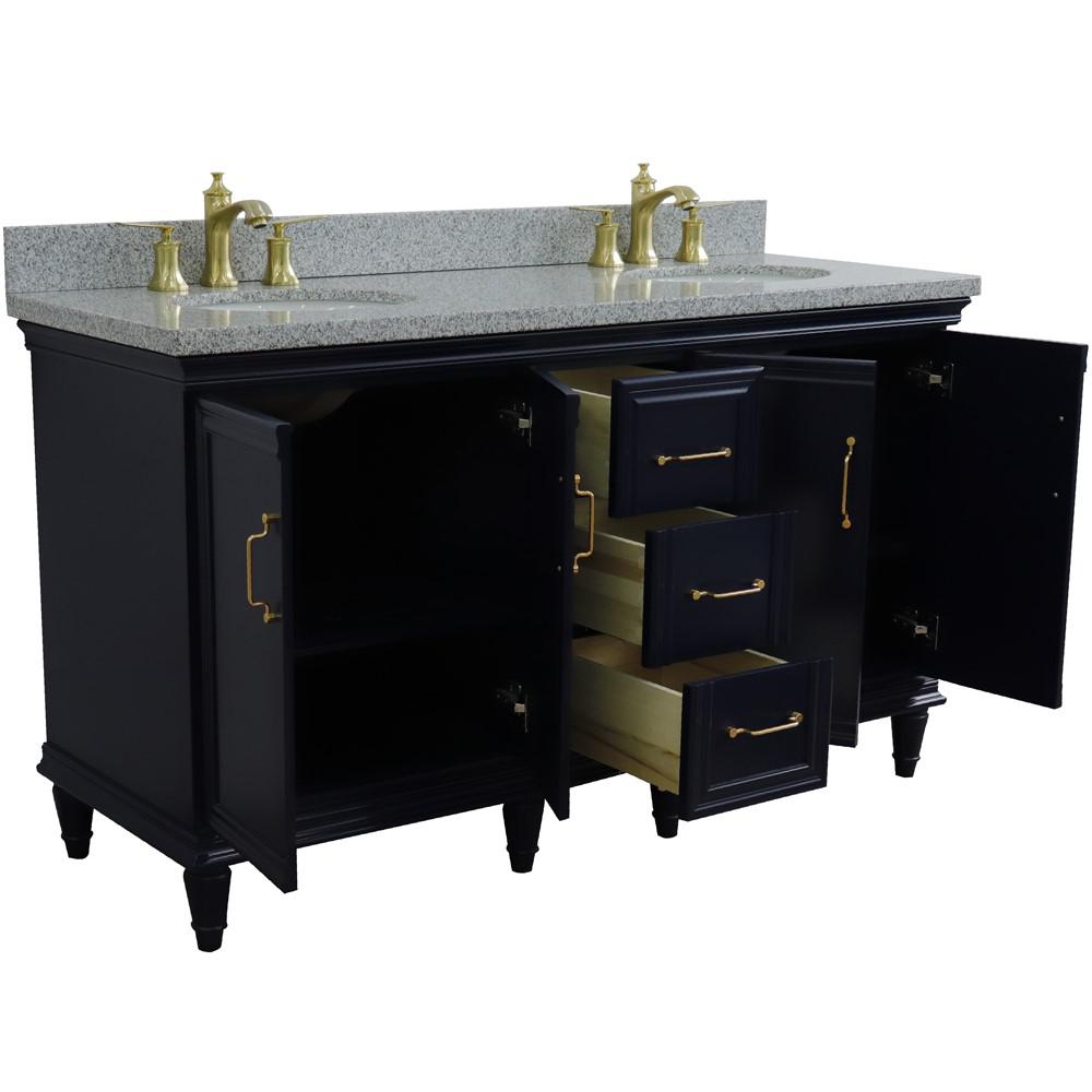61 Double sink vanity in Blue finish and Gray granite and oval sink. Picture 7
