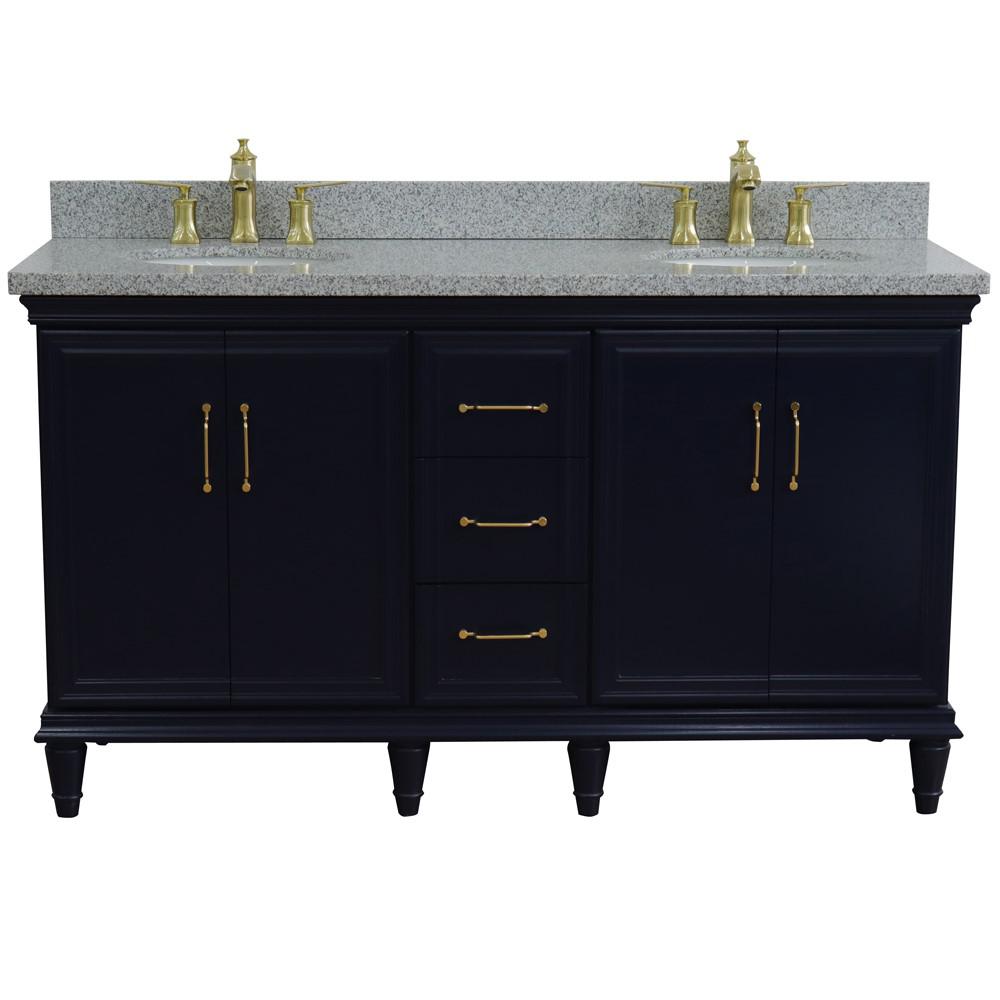 61 Double sink vanity in Blue finish and Gray granite and oval sink. Picture 8