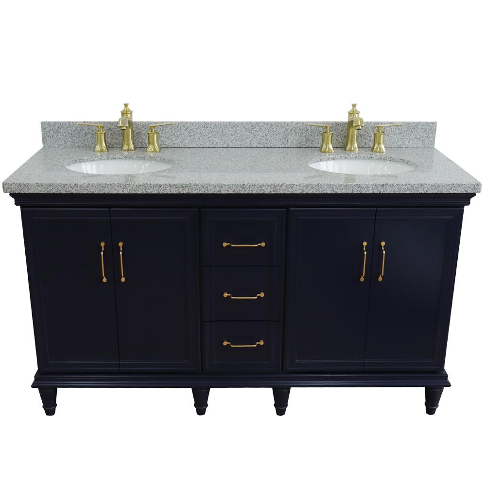 61 Double sink vanity in Blue finish and Gray granite and oval sink. Picture 11