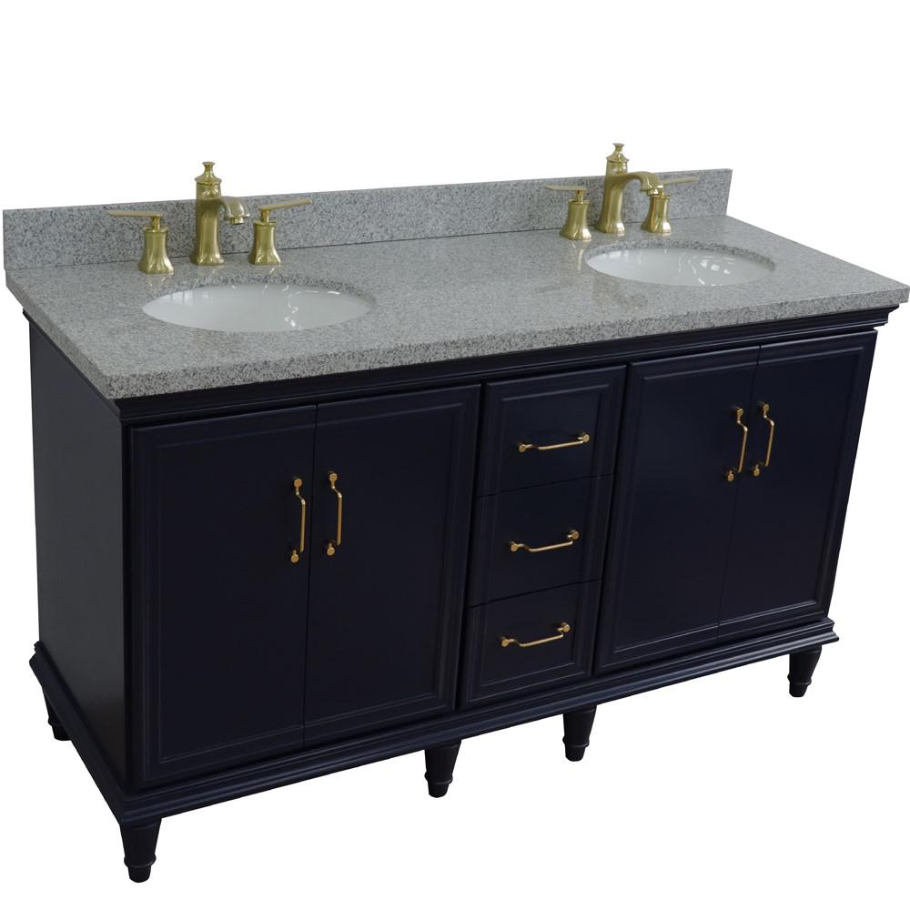 61 Double sink vanity in Blue finish and Gray granite and oval sink. Picture 12