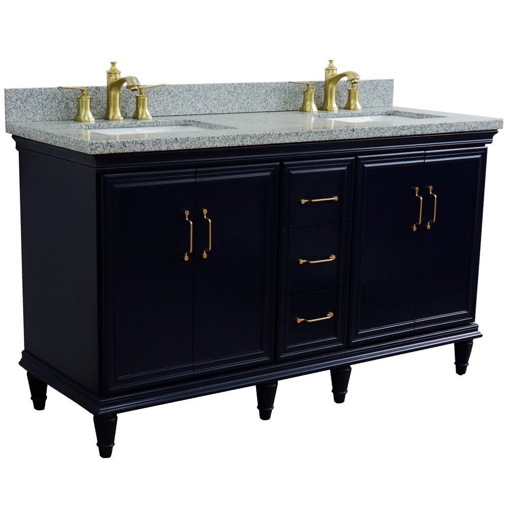 61 Double sink vanity in Blue finish and Gray granite and rectangle sink. Picture 7